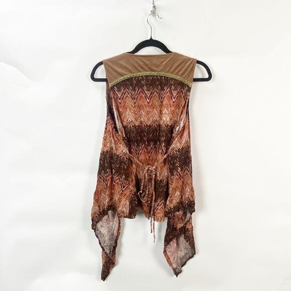 2/$30 Miss Me L Womens Brown Chevron Sleeveless Open Front Western Vest Cardigan - Picture 7 of 9